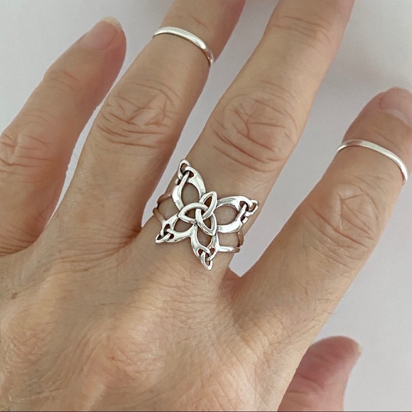 Sterling Silver Thin Celtic Butterfly Ring, Delicate Triquetra Knot Rings - Picture 11 of 12